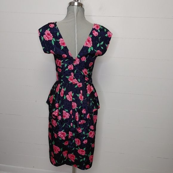 Stunning vintage satin rose print midi dress size XS - Picture 7 of 12